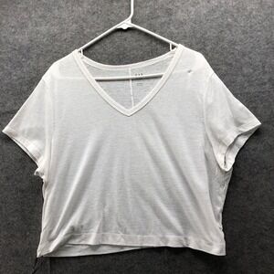 Gap Linen T Shirt Womens XL Tall XLT White V-Neck Short Sleeve Cropped Knit